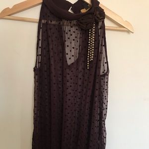 Brown sheer sleeveless high neck top